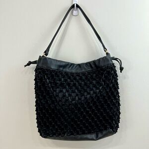 Elizabeth and James Black Mesh Market Shoulder Bag